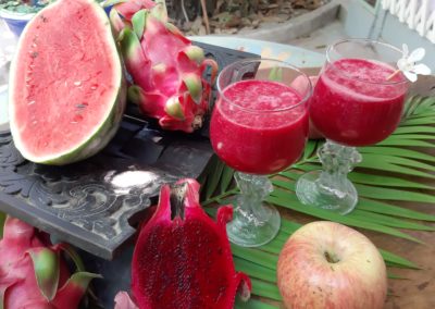 Watermelon dragon fruit smoothie at Blue Indigo Yoga Cambodia